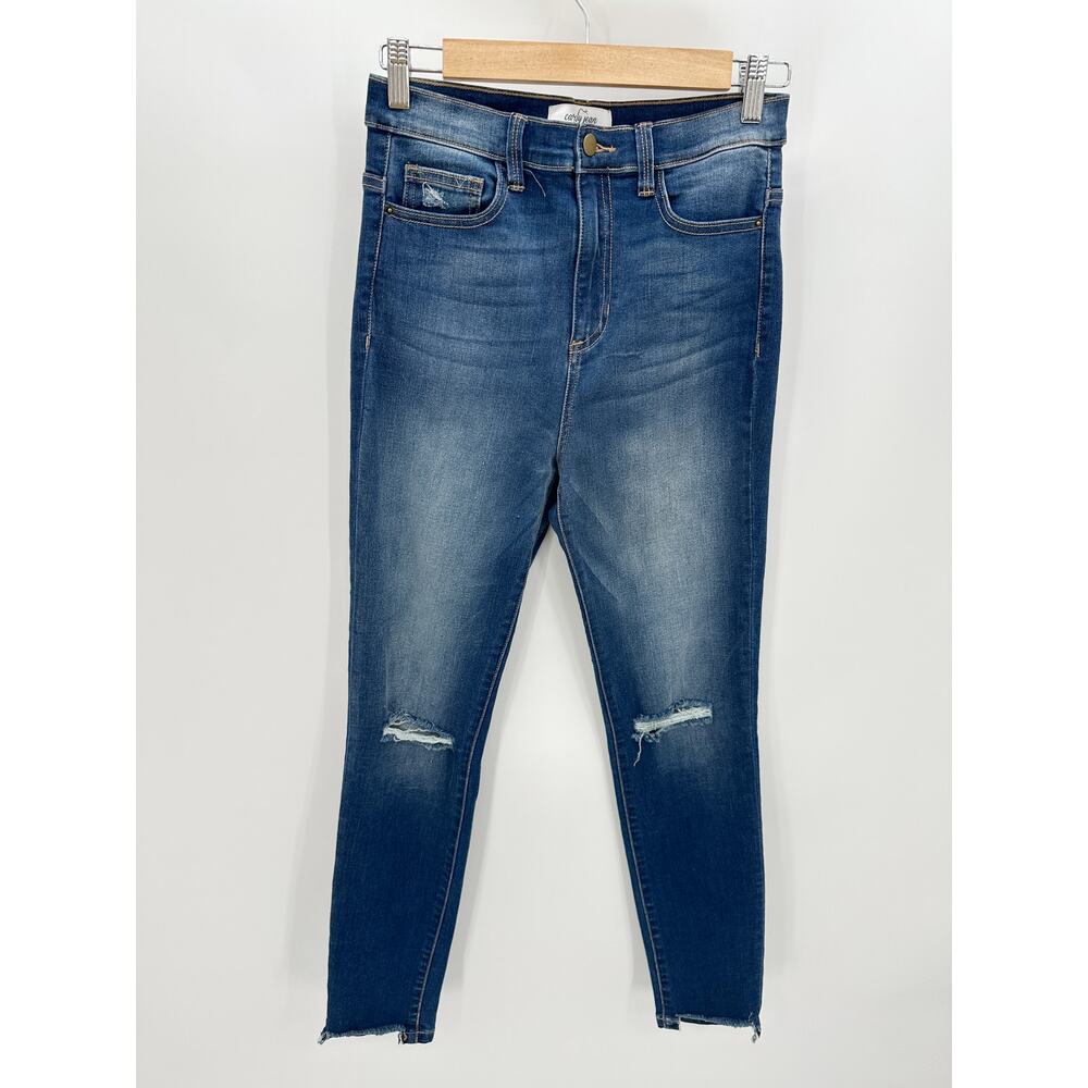Carly Jean Medium Wash High‎ Rise Denim Jeans Cut Off Distressed Womens Size 9